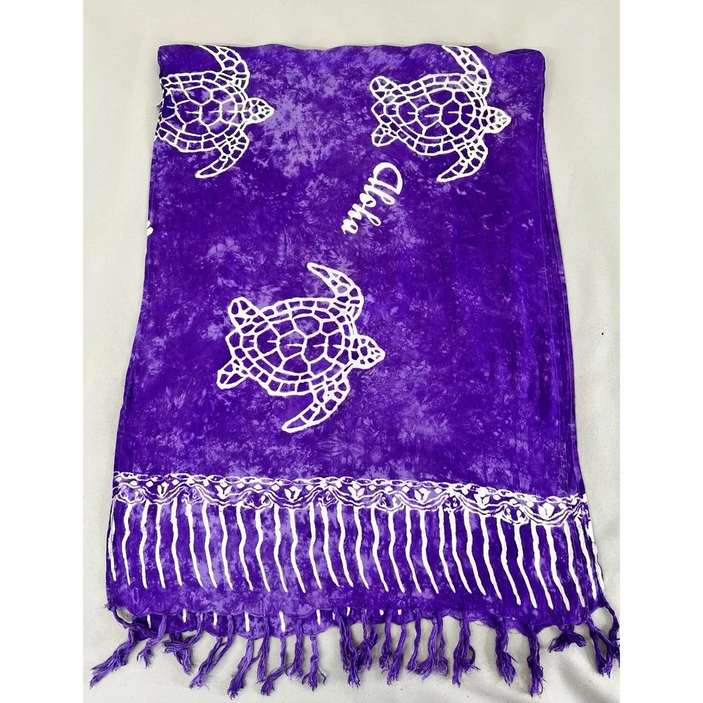 Vintage Made In Hawaii Scarf‎ Turtles Print Purple 68